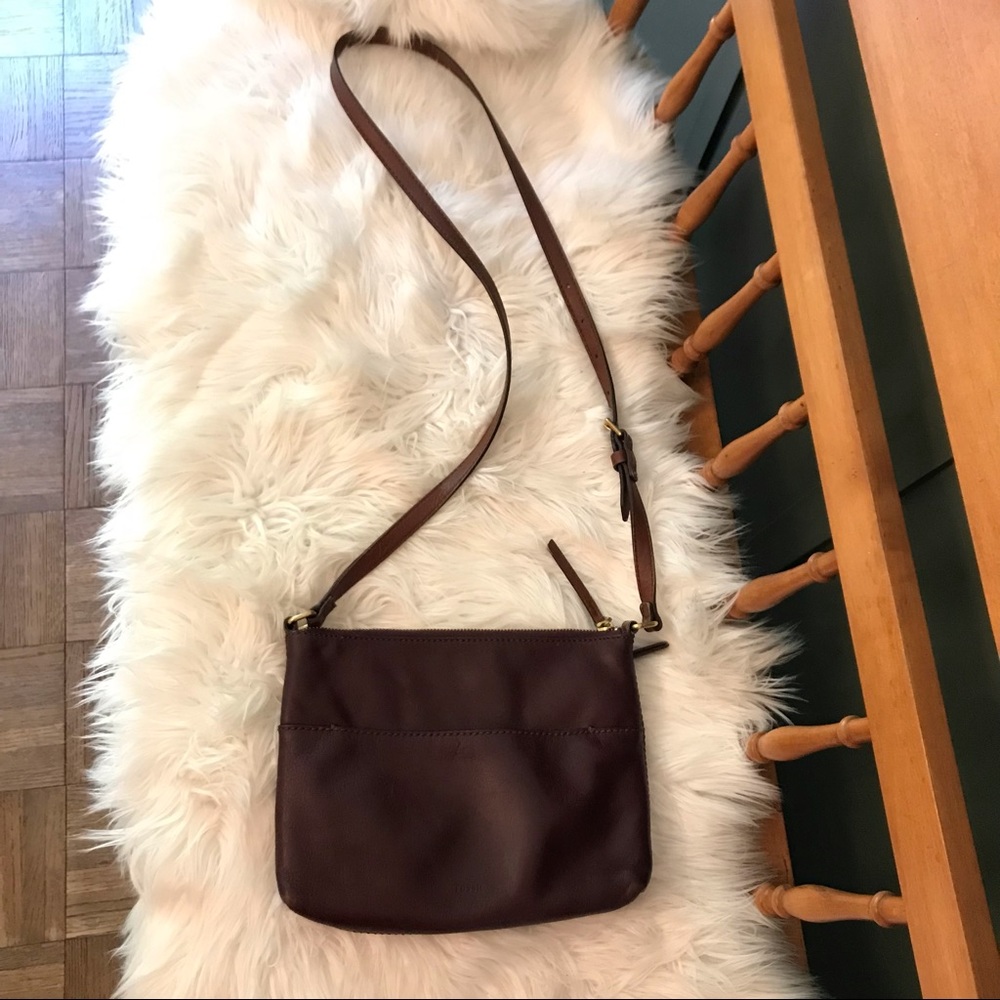 Fossil Burgundy Leather Purse with Brown Strap